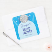 Retro Blue 70s Disco Dancing Queen Bridal Shower Vierkante Sticker (Envelop)