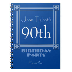 Retro Blue 90th Birthday Party Guest Book Notitieboek