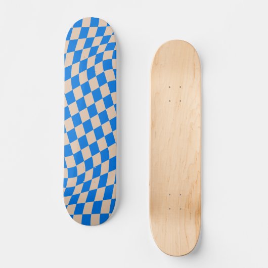 Retro Blue Abstract Checkerboard Wavy Shapes Skateboard (Voorkant)
