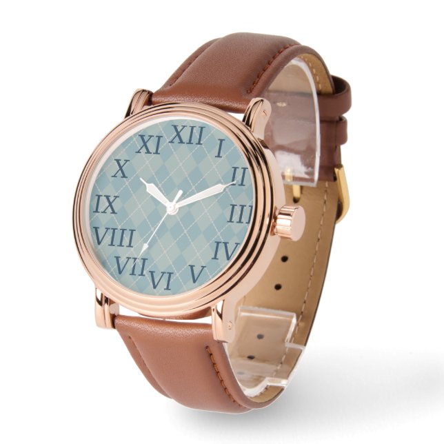 Retro Blue Argyle horloge (Hoek)