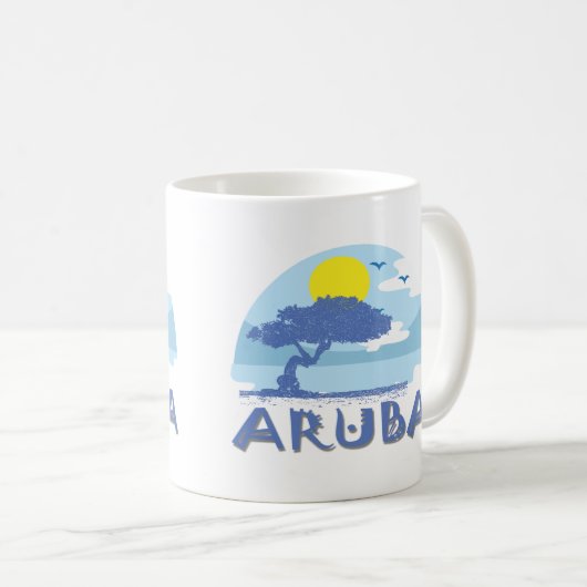 Retro Blue Aruba Divi Tree, Sun en Ocean Koffiemok (Voorkant rechts)