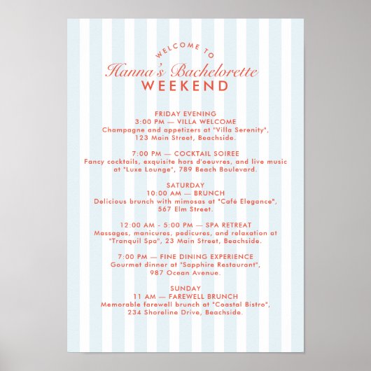 Retro  Blue Bachelorette Weekendprogramma Poster (Voorkant)