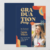 Retro Blue & Beige Graduation Party Invitation (Devant / Derrière)