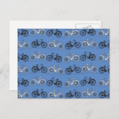 Retro Blue Bicycle Patroon Briefkaart (Voorkant / Achterkant)