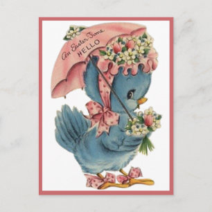 Retro Blue Bird Paastijd Hallo Feestdagenkaart