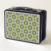 Retro Blue & Black Daisies op Green Floral Pattern (Achterkant)