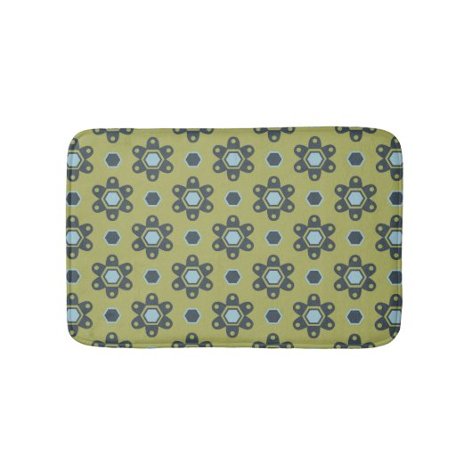 Retro Blue & Black Daisies op Green Floral Pattern Badmat (Voorkant)