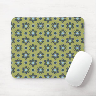 Retro Blue & Black Daisies op Green Floral Pattern Muismat