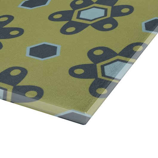 Retro Blue & Black Daisies op Green Floral Pattern Snijplank (Hoek)