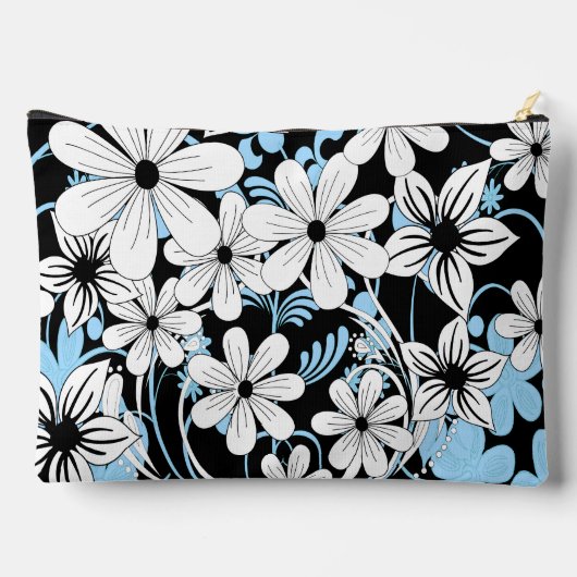 Retro Blue Black en White Floral Pattern Etui (Achterkant)