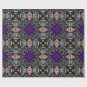 Retro Blue Blossom Fractal Patroon Cadeaupapier (Vlak)