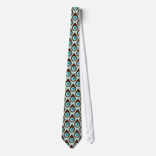 Retro Blue Brown Teardrop stijl patterned stropdas