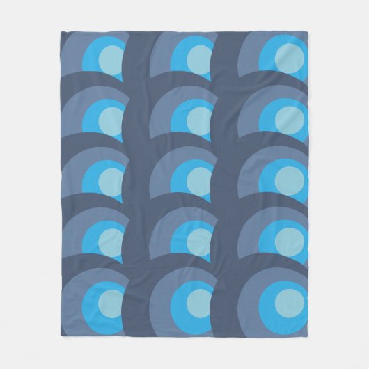 Retro Blue Circles Fleece Deken (Voorkant)