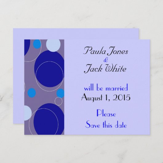 Retro Blue Circles & Ovalen Royal Save the Date Aankondigingskaart (Voorkant / Achterkant)