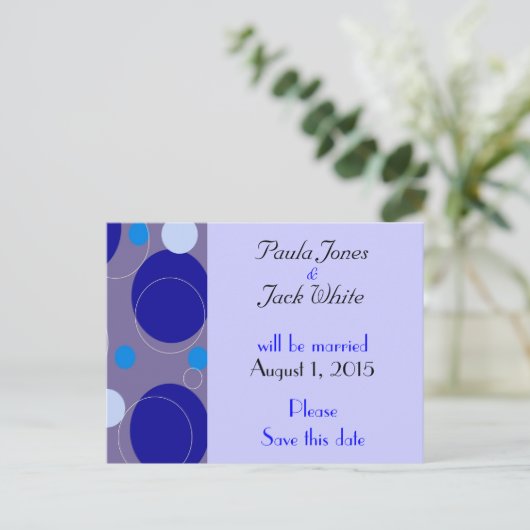 Retro Blue Circles & Ovalen Royal Save the Date Aankondigingskaart (Staand voorkant)