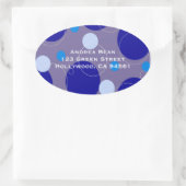 Retro Blue Circles & Ovals Koninklijk retouradres Ovale Sticker (Tas)
