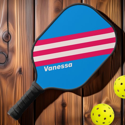 Retro Blue Crush Stripes met naam Pickleball Paddle