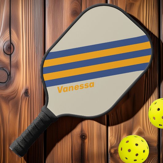 Retro Blue Crush Sunset Stripes met naam Pickleball Paddle