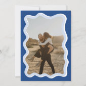 Retro blue curve met een golvende bruiloft foto kaart (Achterkant)