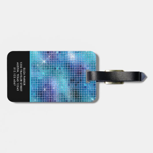 Retro Blue Disco Mirror | Monogram Bagagelabel (Achterkant horizontaal)