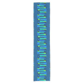 Retro Blue en Green Abstract Print Table Runner Korte Tafelloper (Voorkant)