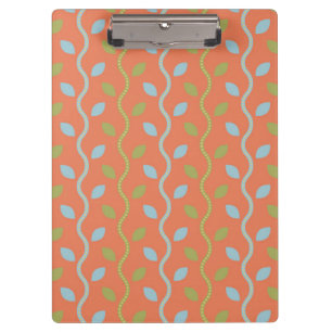 Retro Blue- en groene wijnstokken op Oranje Floral Klembord