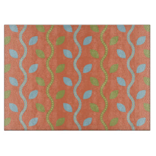 Retro Blue- en groene wijnstokken op Oranje Floral Snijplank