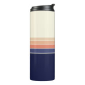 Retro Blue en Peach Gestreepte Reismok Thermosbeker (Gedraaid links)