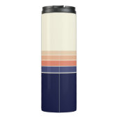 Retro Blue en Peach Gestreepte Reismok Thermosbeker (Achterkant)