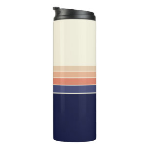 Retro Blue en Peach Gestreepte Reismok Thermosbeker