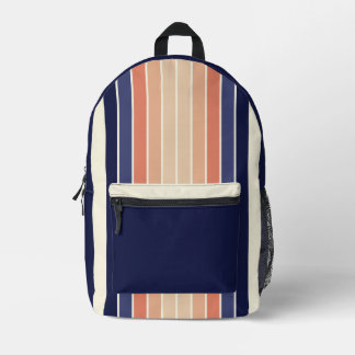 Retro Blue en Peach "Surfboard" gestreept Bedrukte Rugzak