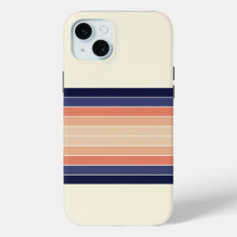 Retro Blue en Peach "Surfboard" gestreept iPhone 15 Mini Hoesje