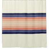 Retro Blue en Peach "Surfboard" gestreept Douchegordijn (Voorkant)
