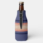 Retro Blue en Peach "Surfboard" gestreept Flesjeskoeler (Fles Achterkant)