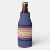 Retro Blue en Peach "Surfboard" gestreept Flesjeskoeler (Fles Voorkant)