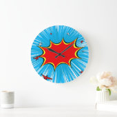Retro Blue en Red Stars Comic Explosion Grote Klok (Huis)
