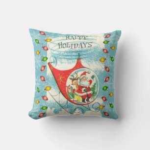 Retro Blue en Santa Clause met helikopter Kussen