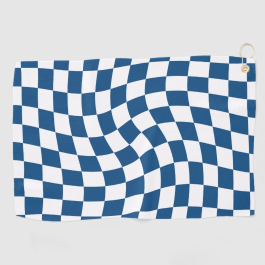 Retro Blue en White Warped Checkerboard Golfhanddoek (Horizontaal)