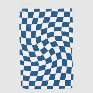 Retro Blue en White Warped Checkerboard Golfhanddoek