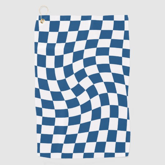 Retro Blue en White Warped Checkerboard Golfhanddoek (Voorkant)