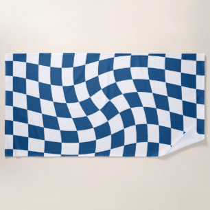 Retro Blue en White Warped Checkerboard Strandlaken