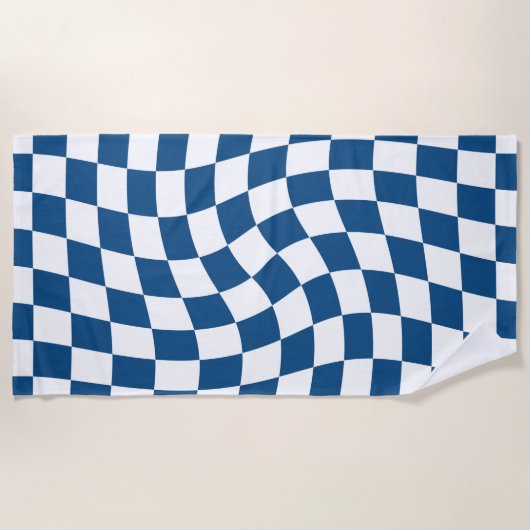 Retro Blue en White Warped Checkerboard Strandlaken (Voorkant)