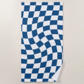 Retro Blue en White Warped Checkerboard Strandlaken (Voorkant)