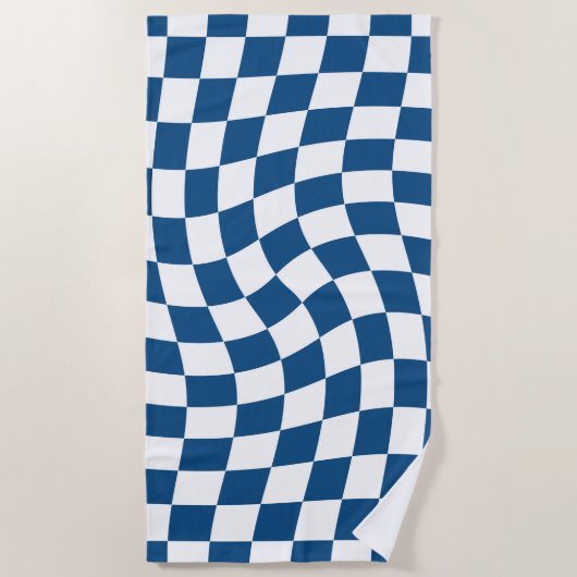 Retro Blue en White Warped Checkerboard Strandlaken (Voorkant)
