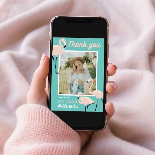 Retro Blue Flamingo Vrijgezellenfeest Dank u kaart