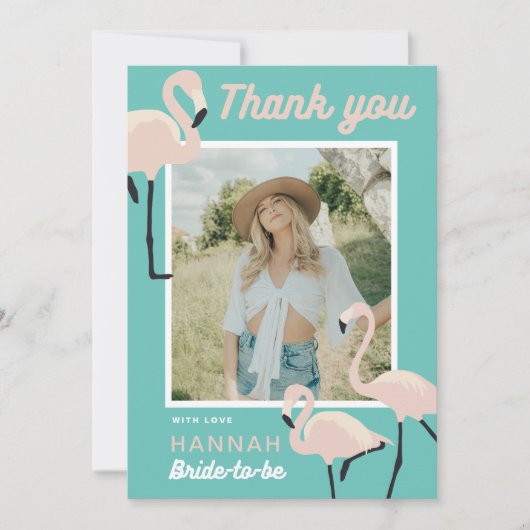Retro Blue Flamingo Vrijgezellenfeest Dank u kaart (Voorkant)