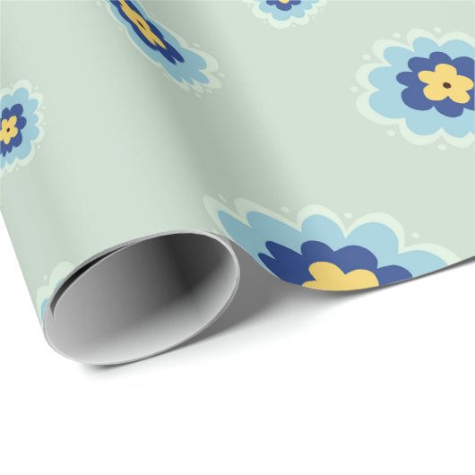 Retro Blue Floral Cadeaupapier (Rol Hoek)