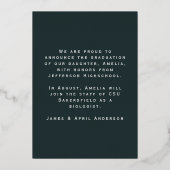 Retro Blue Folie Afstuderen Fotoaankondiging Folie Uitnodiging (Achterkant)