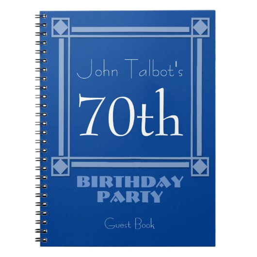 Retro Blue Frame 70th Birthday Guest Book Notitieboek (Voorkant)