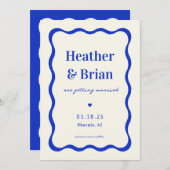 Retro Blue French Squiggle Unique Wedding Save The Date (Voorkant / Achterkant)